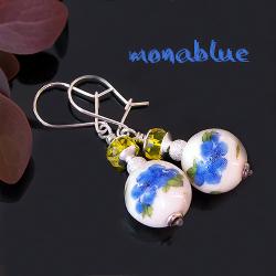 kwiatowe kolczyki,porcelanowe,niebieskie, - Kolczyki - Biżuteria