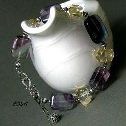 srebrna bransoletka z fluorytami i cytrynami - Bransoletki - Biżuteria