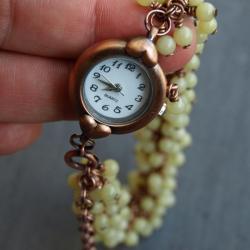 zegarek z jadeitem i miedzią - Bransoletki - Biżuteria