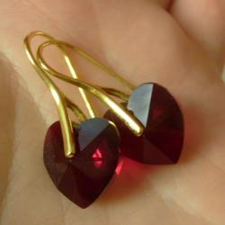 serce czerwone kolczyki pozłacane - Kolczyki - Biżuteria