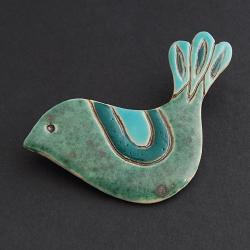 ceramika,ptak,niebanalna,szmaragdowa broszka - Broszki - Biżuteria