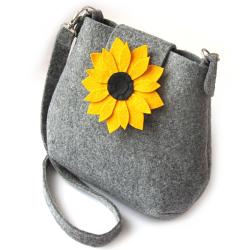 filc,kwiat,torebka,na ramię,żółty,szary,słonecznik - Na ramię - Torebki