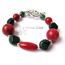 czerwono-zielona bransoletka,ozdobne zapięcie - Bransoletki - Biżuteria