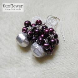 perły,kolczyki kiście,srebro,gronka,fioletowe - Kolczyki - Biżuteria