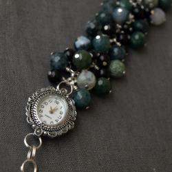 elegancki zegarek z bransoletką z agatów mszystych - Bransoletki - Biżuteria