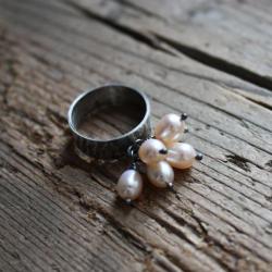 pierścionek srebro perły - Pierścionki - Biżuteria