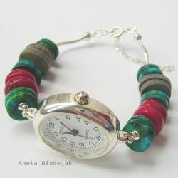 zegarek srebrny,ozdobny zegarek,bransoletka - Bransoletki - Biżuteria