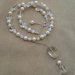 naszyjnik z perłami,ślub,kryształowy,biały - Naszyjniki - Biżuteria