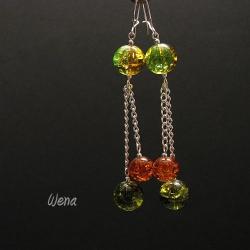 pomarańczowo-zielone kolczyki,szkło,kule,wesołe - Kolczyki - Biżuteria