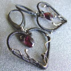 serce,kolczyki wire wrapping - Kolczyki - Biżuteria