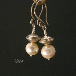 kolczyki,perły,białe,srebro,hand-made - Kolczyki - Biżuteria