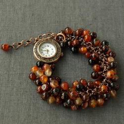 miedziany zegarek z agatami - Bransoletki - Biżuteria