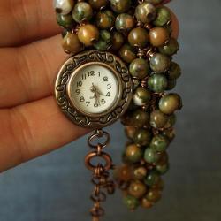 miedziany zegarek z riolitem - Bransoletki - Biżuteria