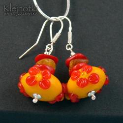 lampwork,ogniste kolczyki,bursztyn,koral - Kolczyki - Biżuteria