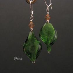 zielone kolczyki,szkło weneckie,Swarovski - Kolczyki - Biżuteria