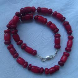 naszyjnik czerwony,koral,srebrny,z koralem - Naszyjniki - Biżuteria