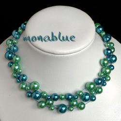 niebieski,zielony,perłowy,błekitny,seledynowy - Naszyjniki - Biżuteria