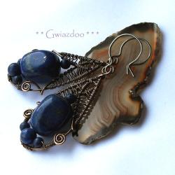 misterne,miedziane kolczyki,lapis lazuli - Kolczyki - Biżuteria