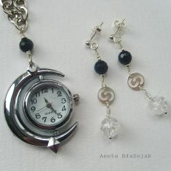 Jin Jang,księżyc,zegarek na łańcuszku,srebrne - Komplety - Biżuteria