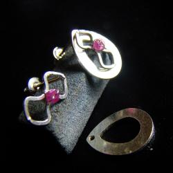 srebro,rubin,oryginalne,wire-wrapping,sztyfty - Kolczyki - Biżuteria