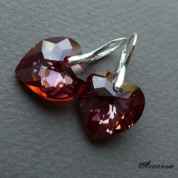 Kolczyki serca,swarovski,red magma - Kolczyki - Biżuteria