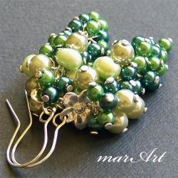 srebrne,barwne,perły,kolczyki gronka,zielone - Kolczyki - Biżuteria
