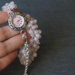różowy zegarek z kwarcem - Bransoletki - Biżuteria