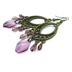 fioletowe kolczyki ze szkła i mosiądzu - Kolczyki - Biżuteria