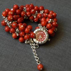 zegarek z czerwonym koralem - Bransoletki - Biżuteria