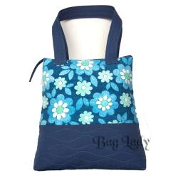 niebieska torebka,w kwiaty,torba plażowa,vintage - Na ramię - Torebki
