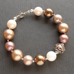 bransoletka,perły,seashell,srebro,kule,bali, - Bransoletki - Biżuteria
