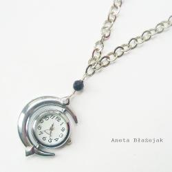 zegarek na łańcuszku,srebrny wisior,księżyc - Wisiory - Biżuteria