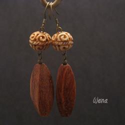 kolczyki,drewno bayong,korale kościane - Kolczyki - Biżuteria