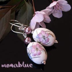 kwiatowe,romantyczne,różowe kolczyki,porcelanowe - Kolczyki - Biżuteria