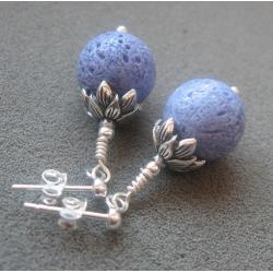 srebrne kolczyki,koral niebieski,niebieskie - Kolczyki - Biżuteria