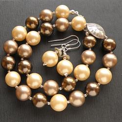 komplet,perły,srebro,seashell,kolczyki,naszyjnik - Komplety - Biżuteria
