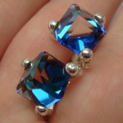 srebrne wkrętki,kostki bermuda blue,Swarovski - Kolczyki - Biżuteria