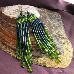 śliczne długie kolczyki zielone,niebieskie - Kolczyki - Biżuteria