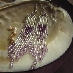 delikatne srebrzyste liliowe kolczyki - Kolczyki - Biżuteria