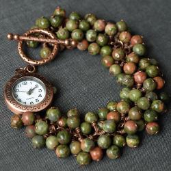 zegarek w grzechoczące bransoletce z unakitów - Bransoletki - Biżuteria